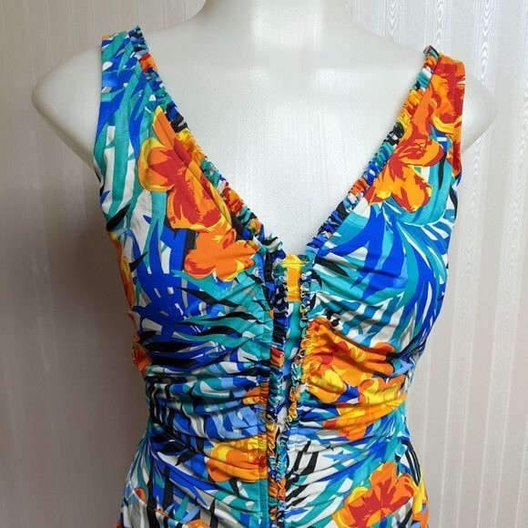 Croft & Barrow One-Piece Women Swimsuit US 14 Lined Ruched Floral Vibrant - Picture 3 of 10